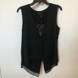 BCBG maxazaria black tank top lace detail size S